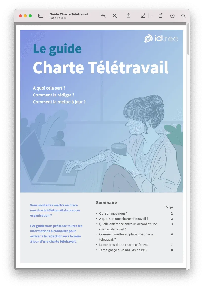 Couverture du guide sur la charte télétravail