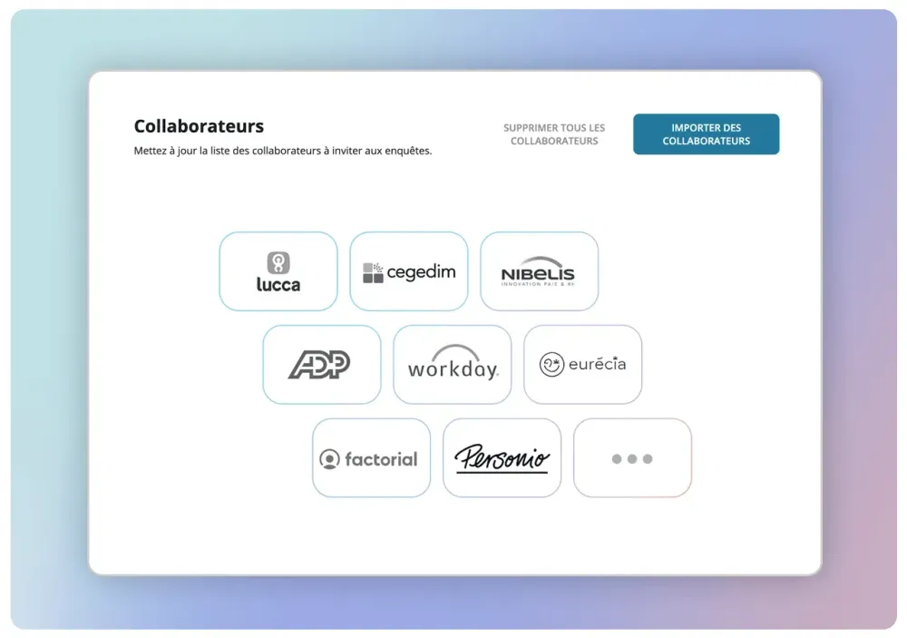 Écran IDTree d'import des collaborateurs depuis les logiciels RH : Lucca, Cegedim, Nibelis, ADP, Workday, Factorial, Personio