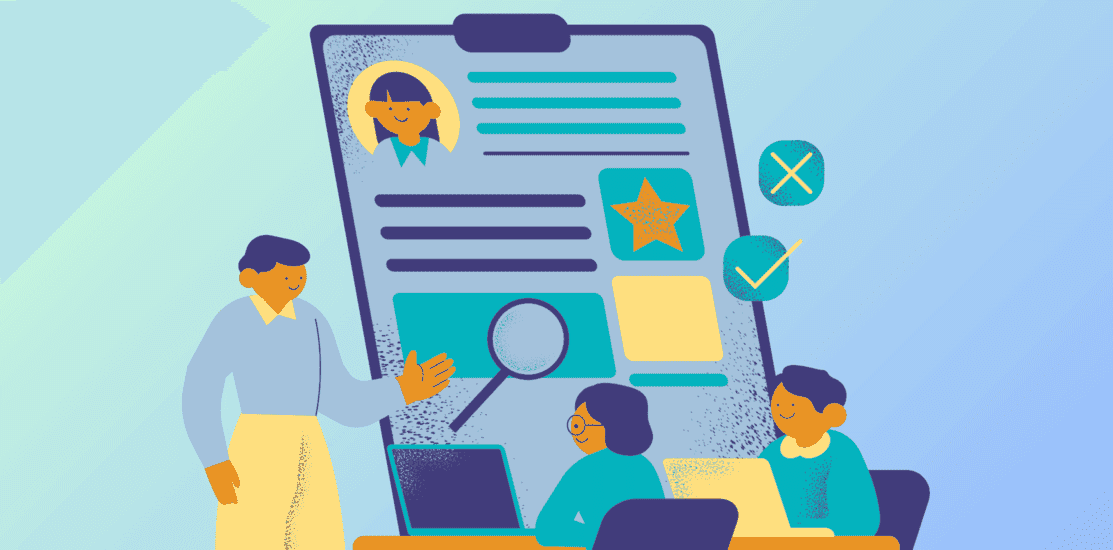 Illustration d'un recruteur qui examine un profil de candidat
