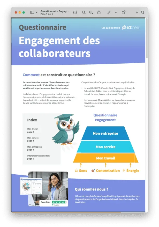 Aperçu du questionnaire sur l'engagement des collaborateurs, 18 questions (PDF)