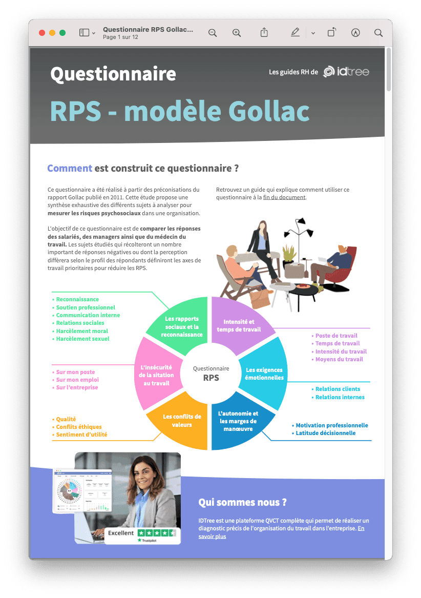 Aperçu du questionnaire RPS Gollac complet, plus de 80 questions (PDF)