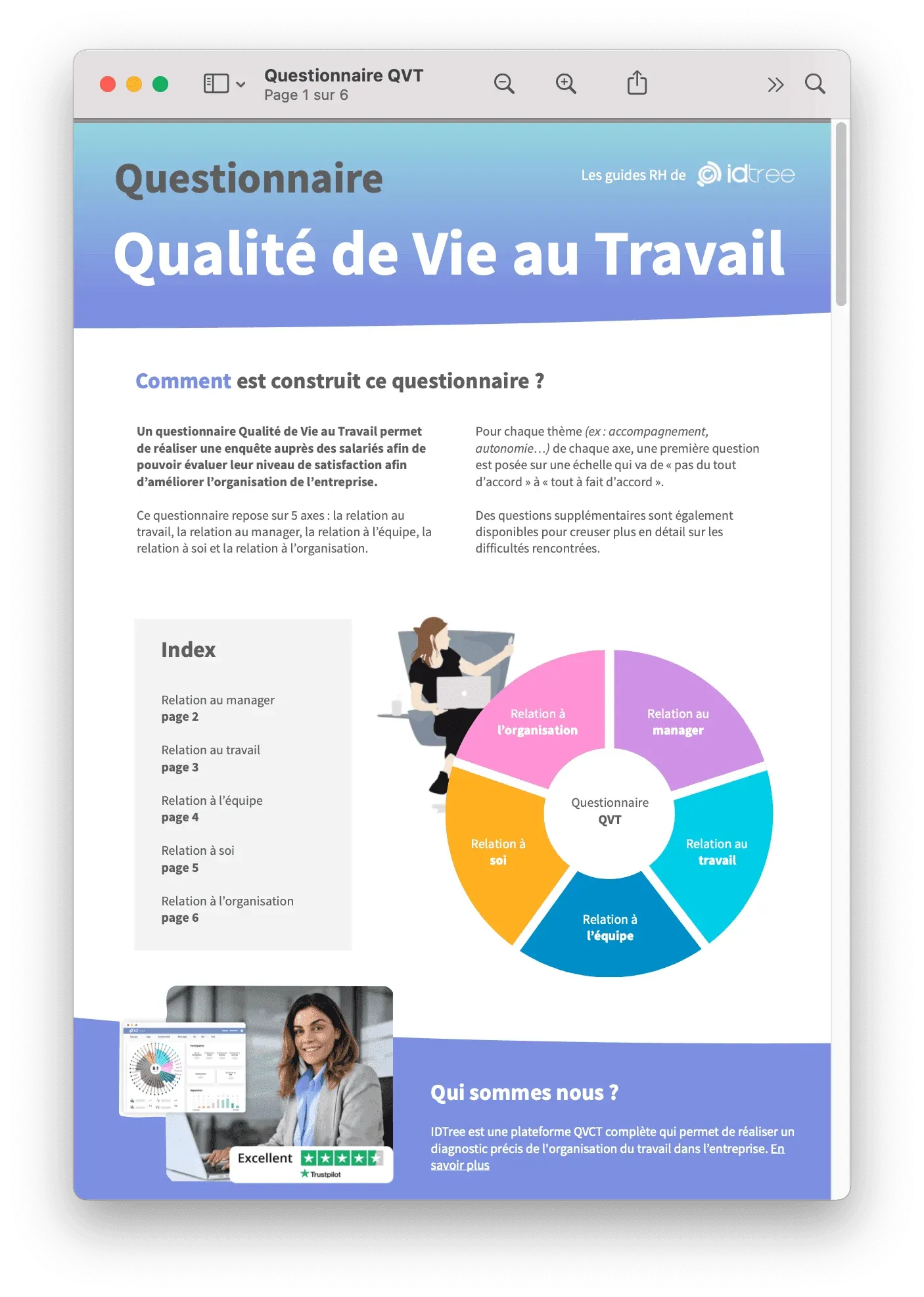 Aperçu du questionnaire qualité de vie au travail, 33 questions (PDF)