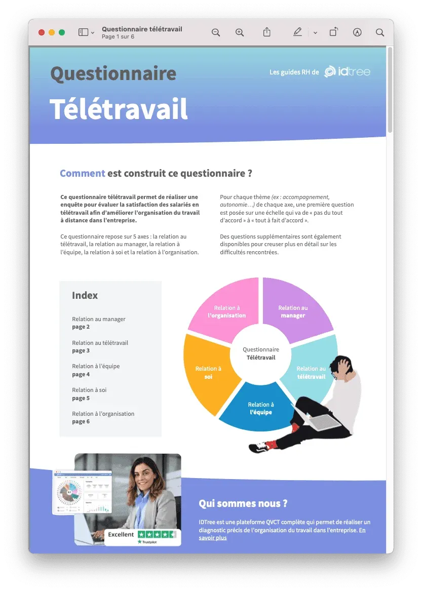 Aperçu du questionnaire sur le télétravail, 32 questions (PDF)